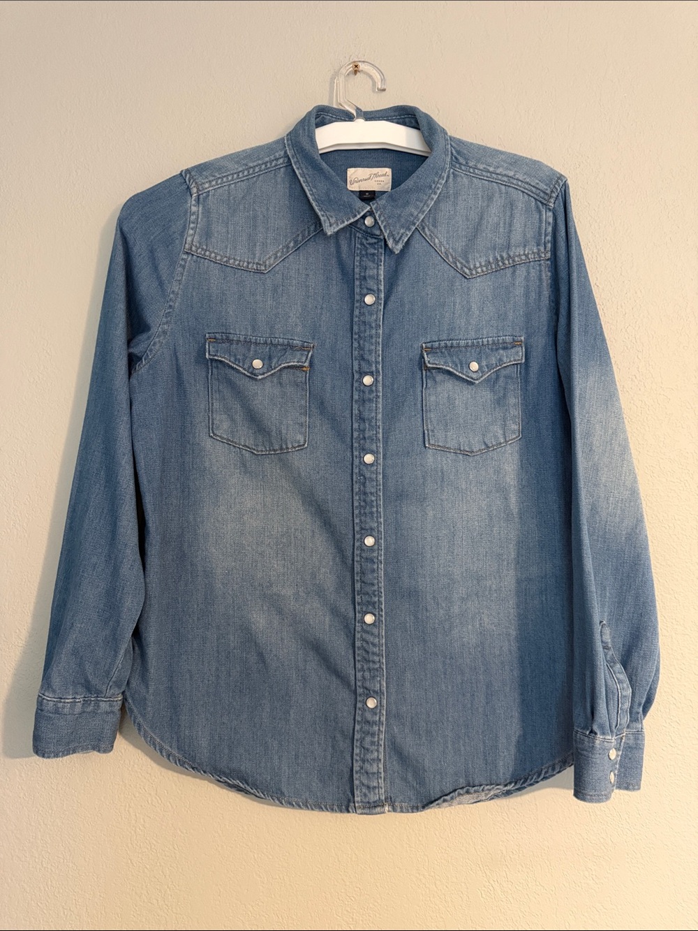 Target Universal Thread Blue Denim Jean Western Pearl Style Button Down Shirt M
